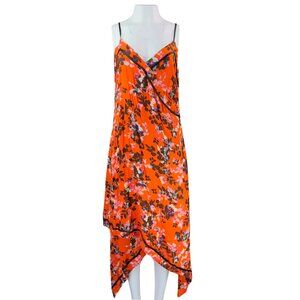 Orange Floral Dres with Black Trim